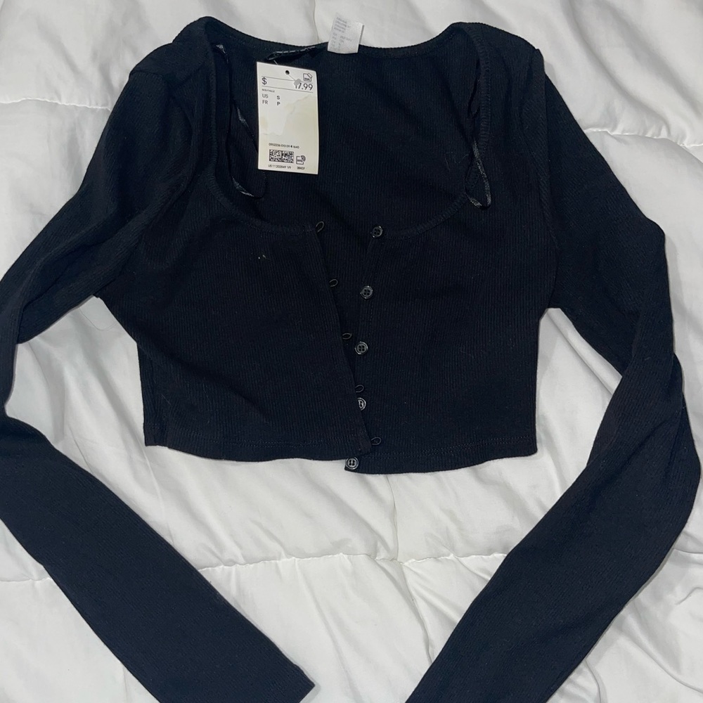 Black Long Sleeve Crop Cardigan
